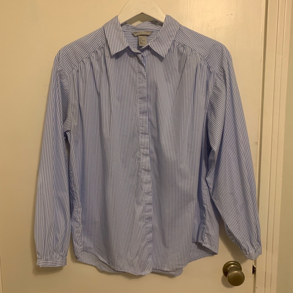 Blue Striped Long Sleeve Work/Casual Blouse